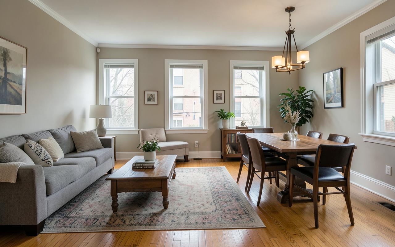 Remodeled Chicago bungalow living and dining area